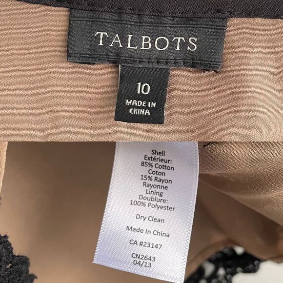 TALBOTS Lace Crew Neck Short Sleeve Blouse Black Camel 10 - Picture 4 of 4